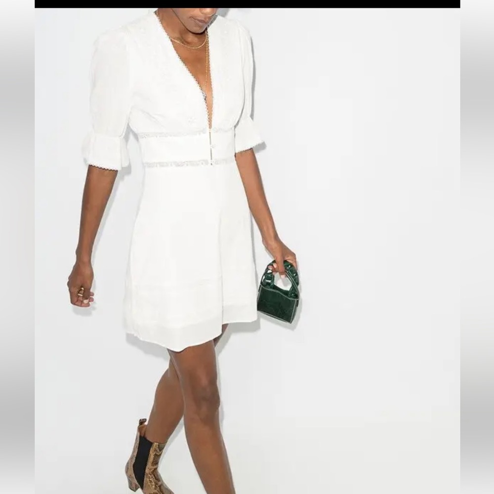 Reformation White V-Neck Mini Dress